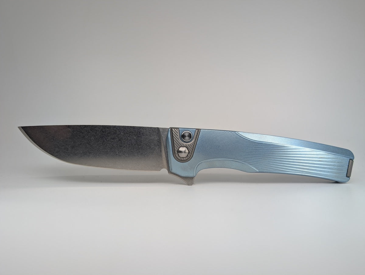 MachineWise Sonora Sun Ray Ice Blue (S90V | Ti Bolster) Buttonlock Folding Knife #1716 *BLEM*