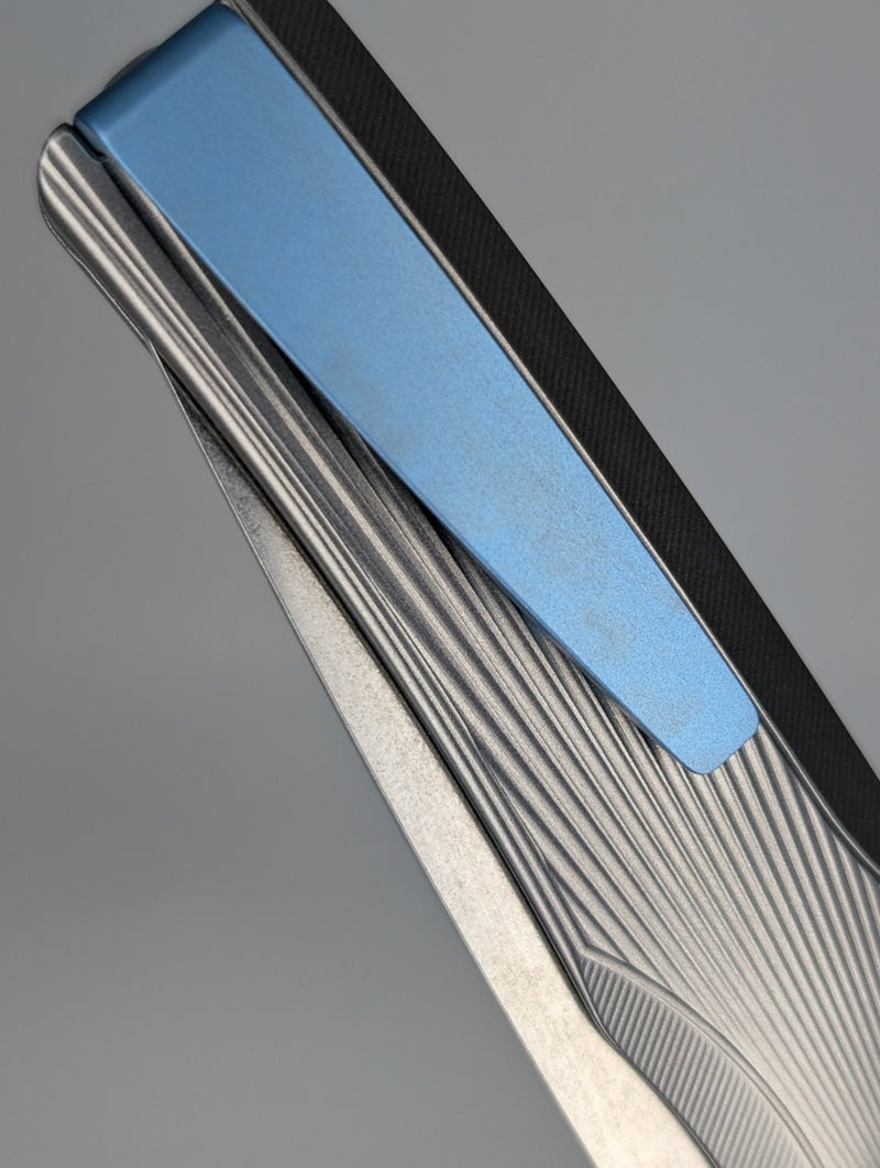 MachineWise Sonora Raw Ti (Ice Blue Ti Bolster | Sun Ray Handle) Buttonlock Folding Knife #1665