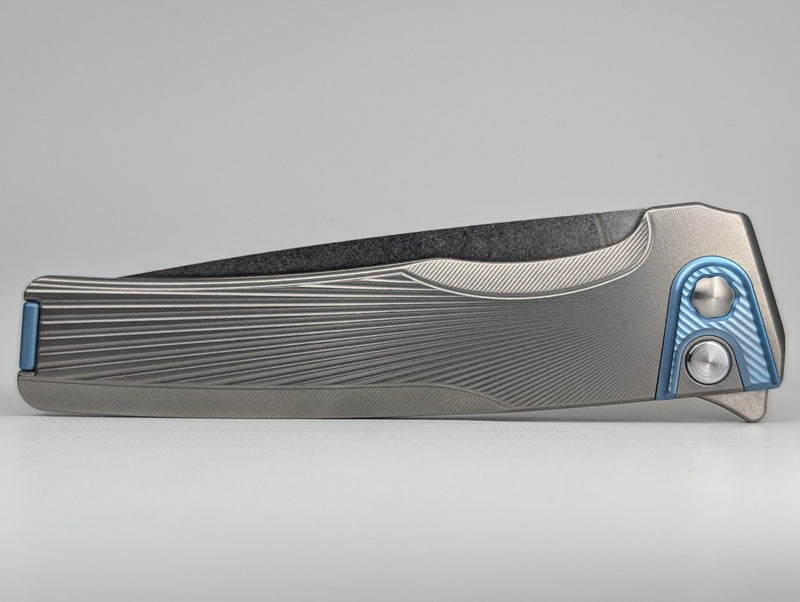 MachineWise Sonora Raw Ti (Ice Blue Ti Bolster | Sun Ray Handle) Buttonlock Folding Knife #1665