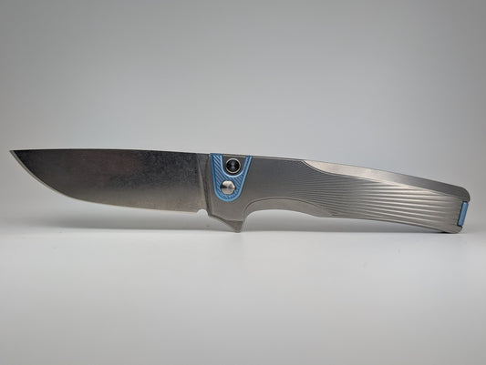 MachineWise Sonora Raw Ti (Ice Blue Ti Bolster | Sun Ray Handle) Buttonlock Folding Knife #1665