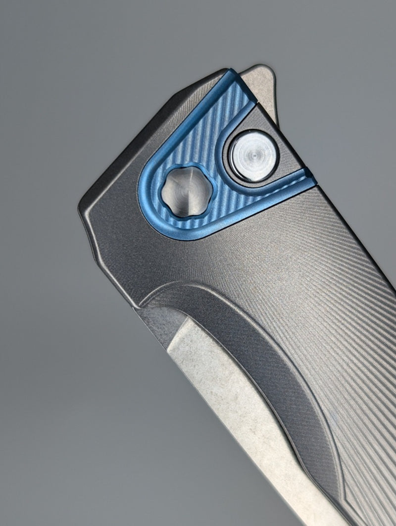 MachineWise Sonora Raw Ti (Ice Blue Ti Bolster | Sun Ray Handle) Buttonlock Folding Knife #1665