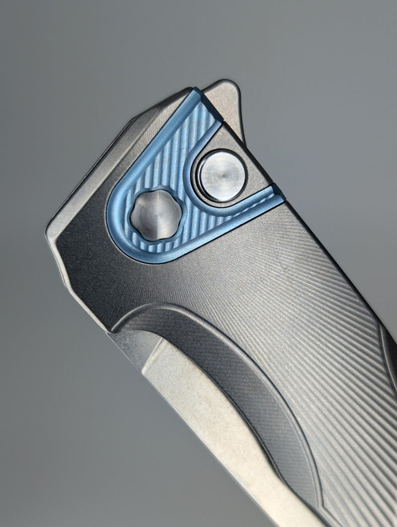 MachineWise Sonora Sun Ray Raw (S90V | Ice Blue Ti Bolster) Buttonlock Folding Knife #1631