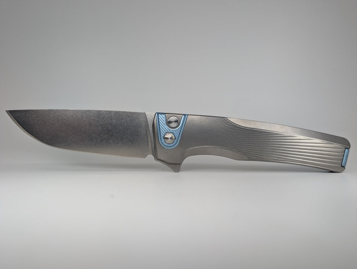 MachineWise Sonora Sun Ray Raw (S90V | Ice Blue Ti Bolster) Buttonlock Folding Knife #1631