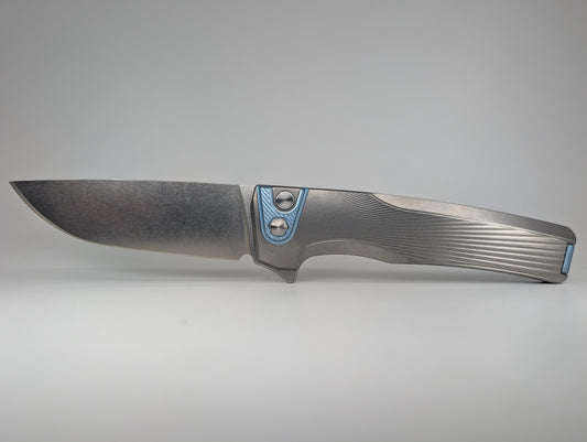 MachineWise Sonora Sun Ray Raw (S90V | Ice Blue Ti Bolster) Buttonlock Folding Knife #1631 *BLEM*