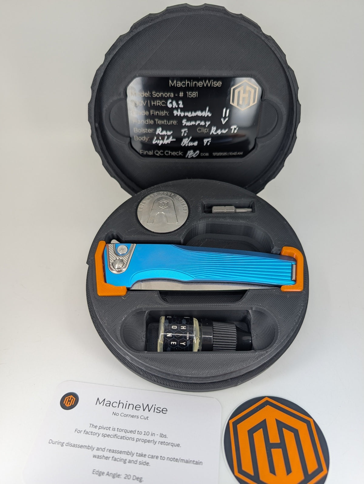 MachineWise Sonora Light Blue (Ti Bolster | Sun Ray Handle) Buttonlock Folding Knife #1581