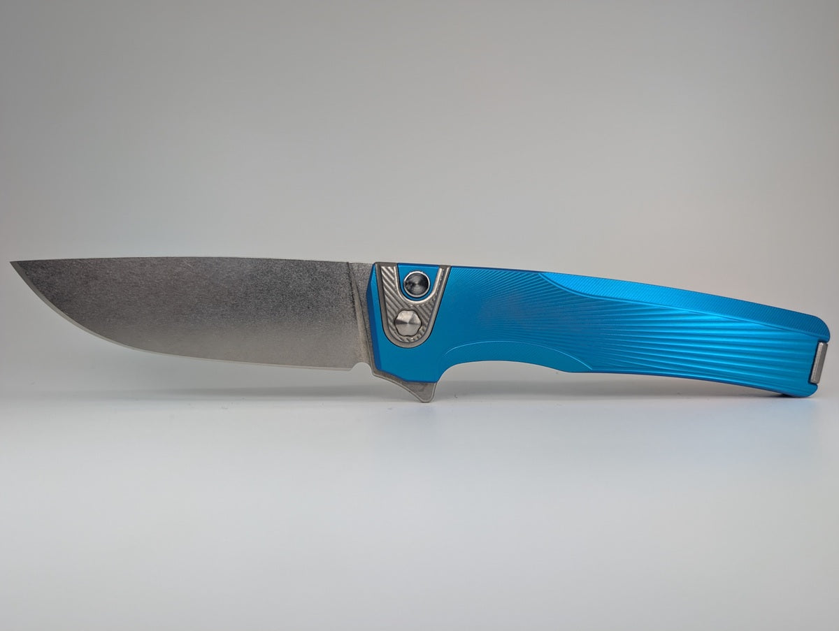MachineWise Sonora Light Blue (Ti Bolster | Sun Ray Handle) Buttonlock Folding Knife #1581