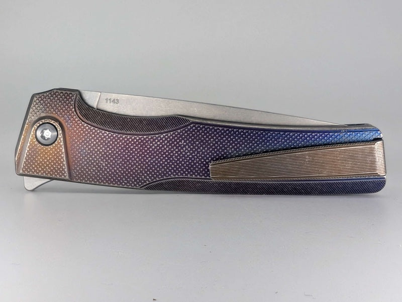 MachineWise Sonora Navy Bronze Distressed (CPM 20CV | Dist. Bronze Ti Bolster | Diamond Handle) Buttonlock Folding Knife 1143 *BLEM*