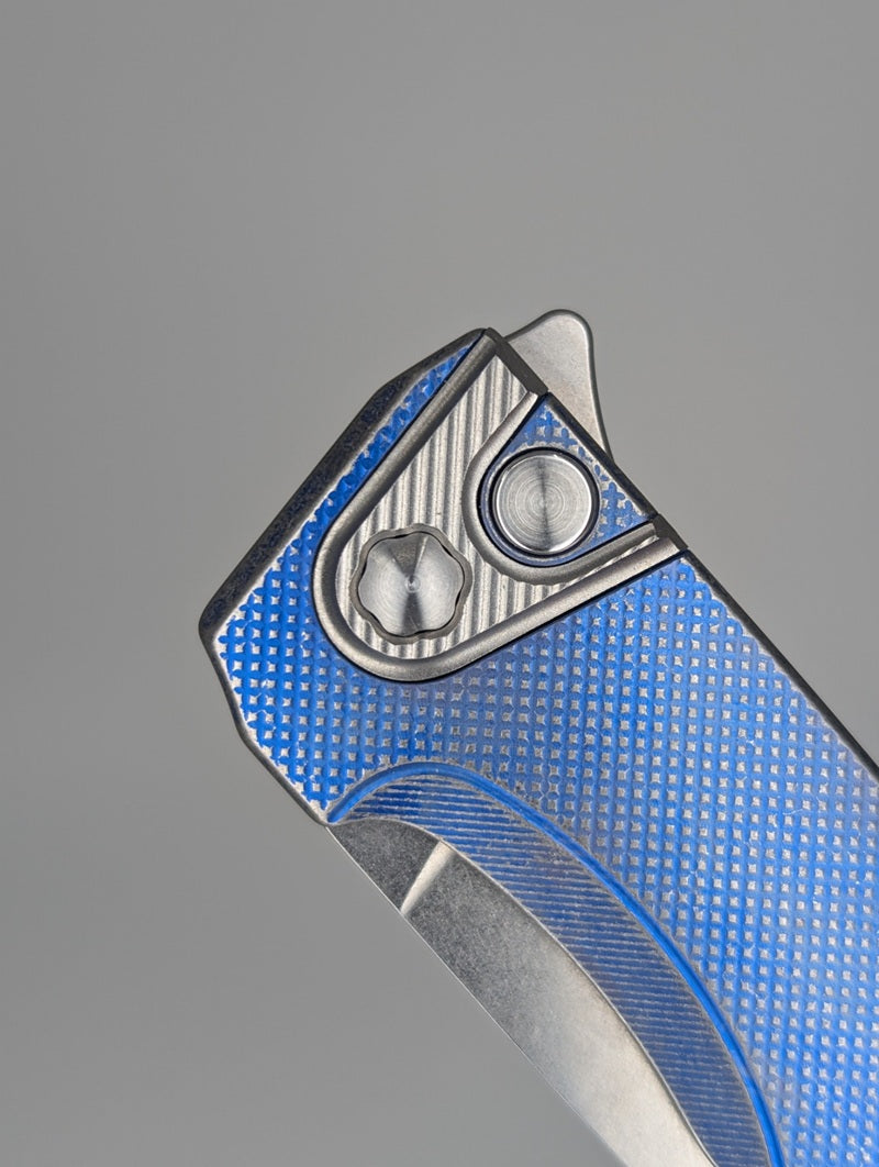 MachineWise Sonora Navy w/ Distress (Ti Bolster | Diamonds Handle) Buttonlock Folding Knife #1522 *BLEM*