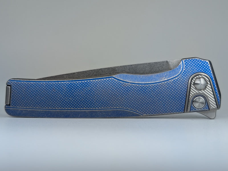 MachineWise Sonora Navy w/ Distress (Ti Bolster | Diamonds Handle) Buttonlock Folding Knife #1522 *BLEM*