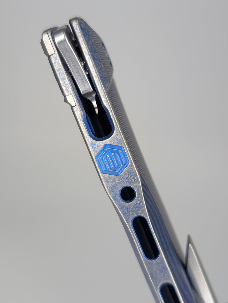 MachineWise Sonora Navy w/ Distress (Ti Bolster | Diamonds Handle) Buttonlock Folding Knife #1522 *BLEM*