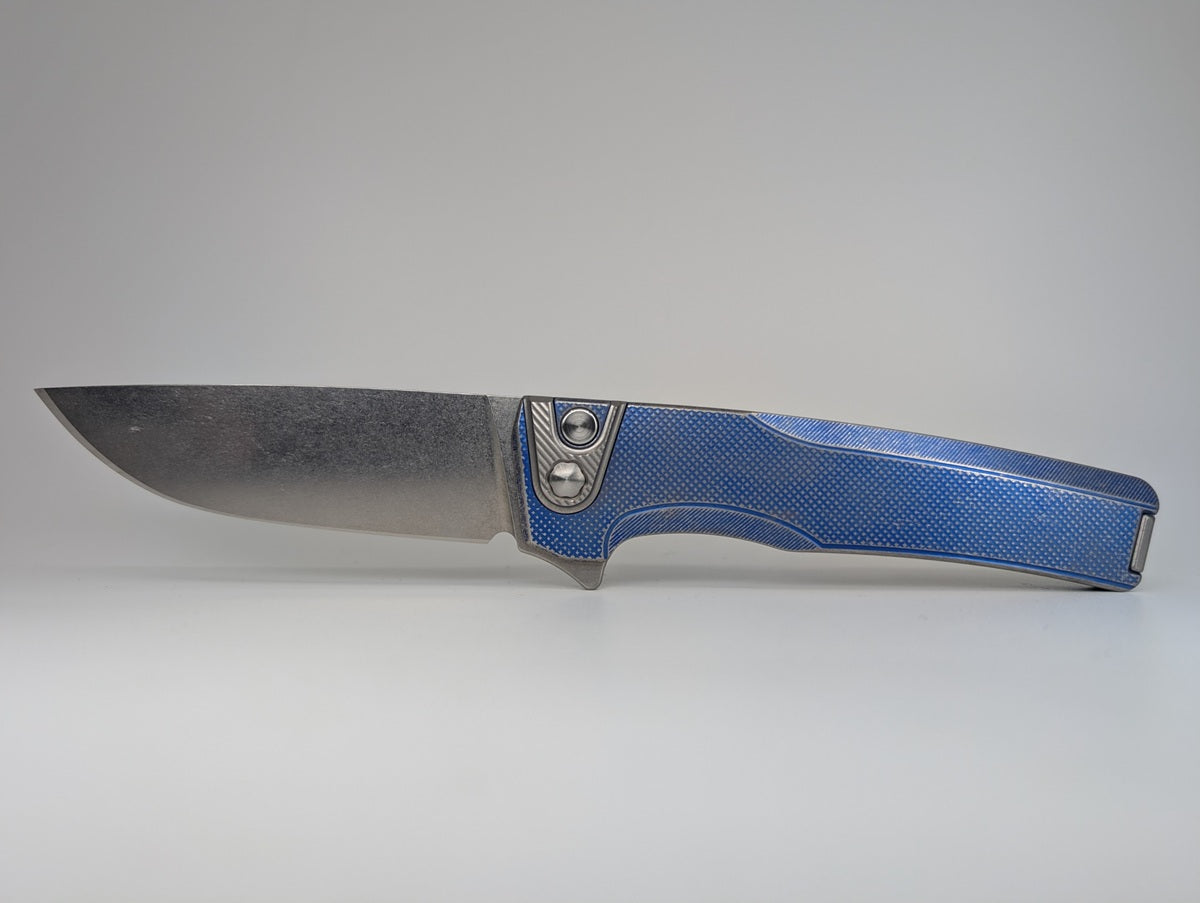 MachineWise Sonora Navy w/ Distress (Ti Bolster | Diamonds Handle) Buttonlock Folding Knife #1522 *BLEM*