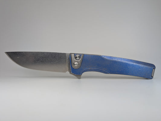 MachineWise Sonora Navy w/ Distress (Ti Bolster | Diamonds Handle) Buttonlock Folding Knife #1522 *BLEM*