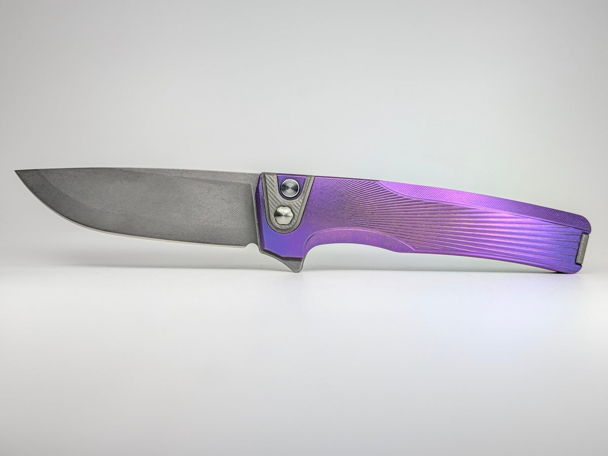 MachineWise Sonora Purple Fade Ti (S90V S-Grind | Ti Bolster | Sunray Handle) Framelock Folding Knife #2432