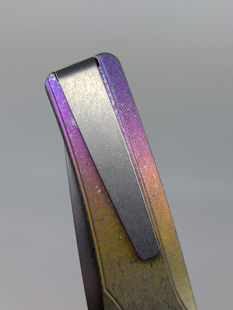 MachineWise Sonora Rainbow Heavy Distress (S90V | Brass Bolster | Smooth Handle) Buttonlock Folding Knife #2207 *BLEM*