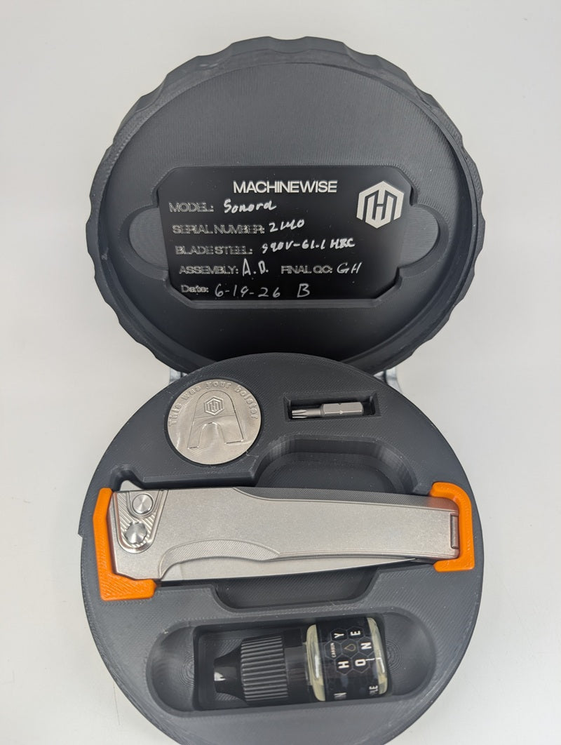 MachineWise Sonora Raw (S90V | Ti Bolster | Smooth Handle) Button Lock Folding Knife #2140 *BLEM*