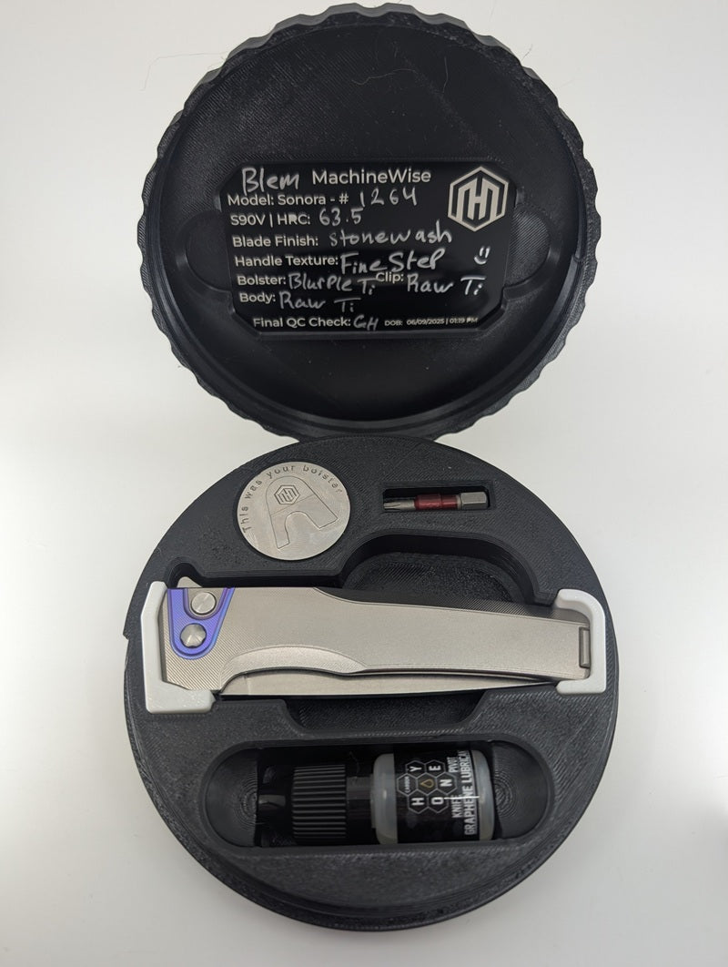 MachineWise Sonora Raw (S90V | Stonewash | Fine Step Handle) Buttonlock Folding Knife #1264 *BLEM*