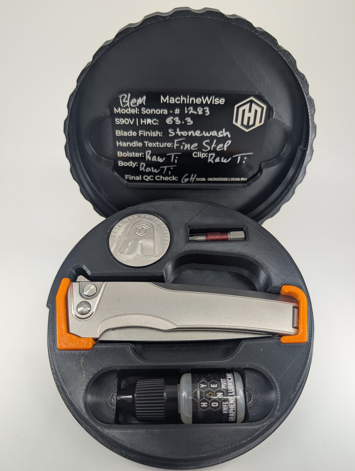 MachineWise Sonora Raw Ti (S90V | Titanium Bolster | Fine-Step Handle) Buttonlock Folding Knife #1283 *Blem*
