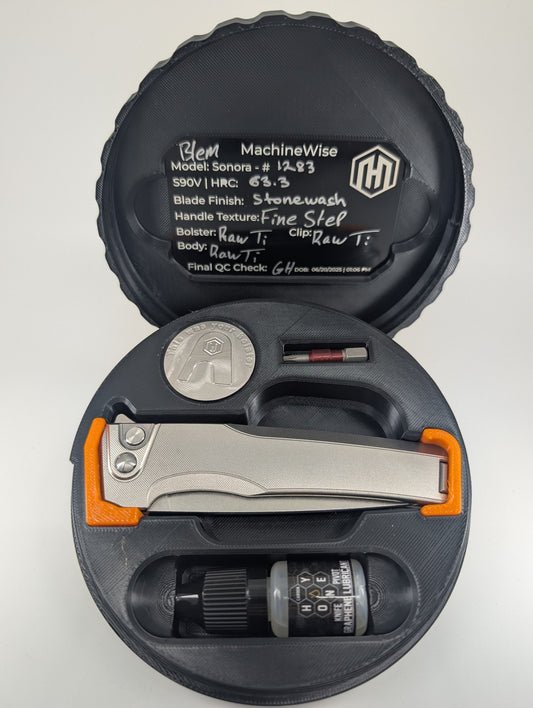 MachineWise Sonora Raw Ti (S90V | Titanium Bolster | Fine-Step Handle) Buttonlock Folding Knife #1283 *Blem*
