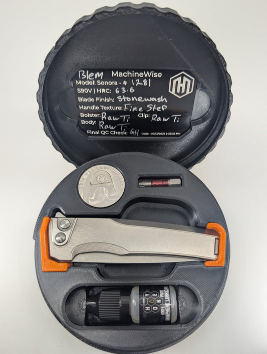 MachineWise Sonora Raw Ti (S90V | Titanium Bolster | Fine-Step Handle) Buttonlock Folding Knife #1281 *Blem*