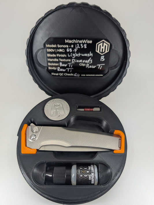 MachineWise Sonora Raw (S90V | Ti Bolster | Diamonds Handle) Buttonlock Folding Knife #1238