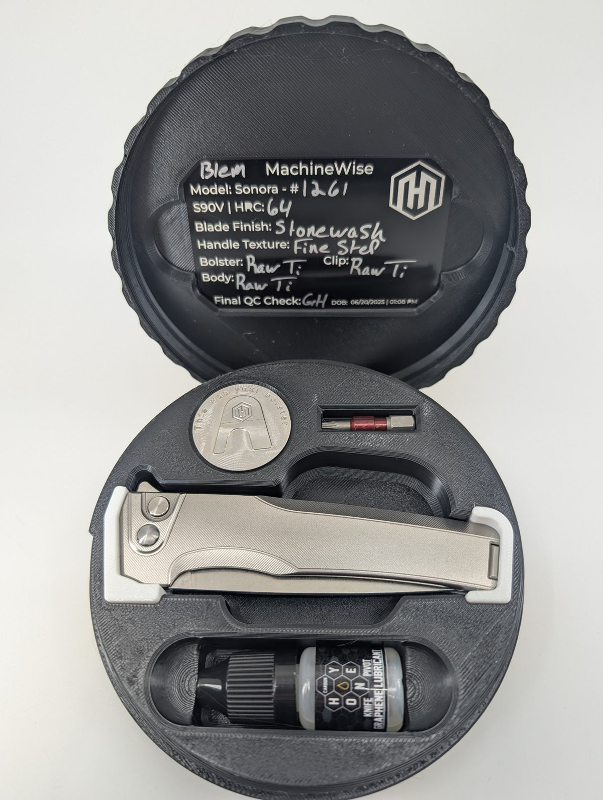 MachineWise Sonora Raw (S90V | Stonewash | Fine Step Handle) Buttonlock Folding Knife #1261 *BLEM*