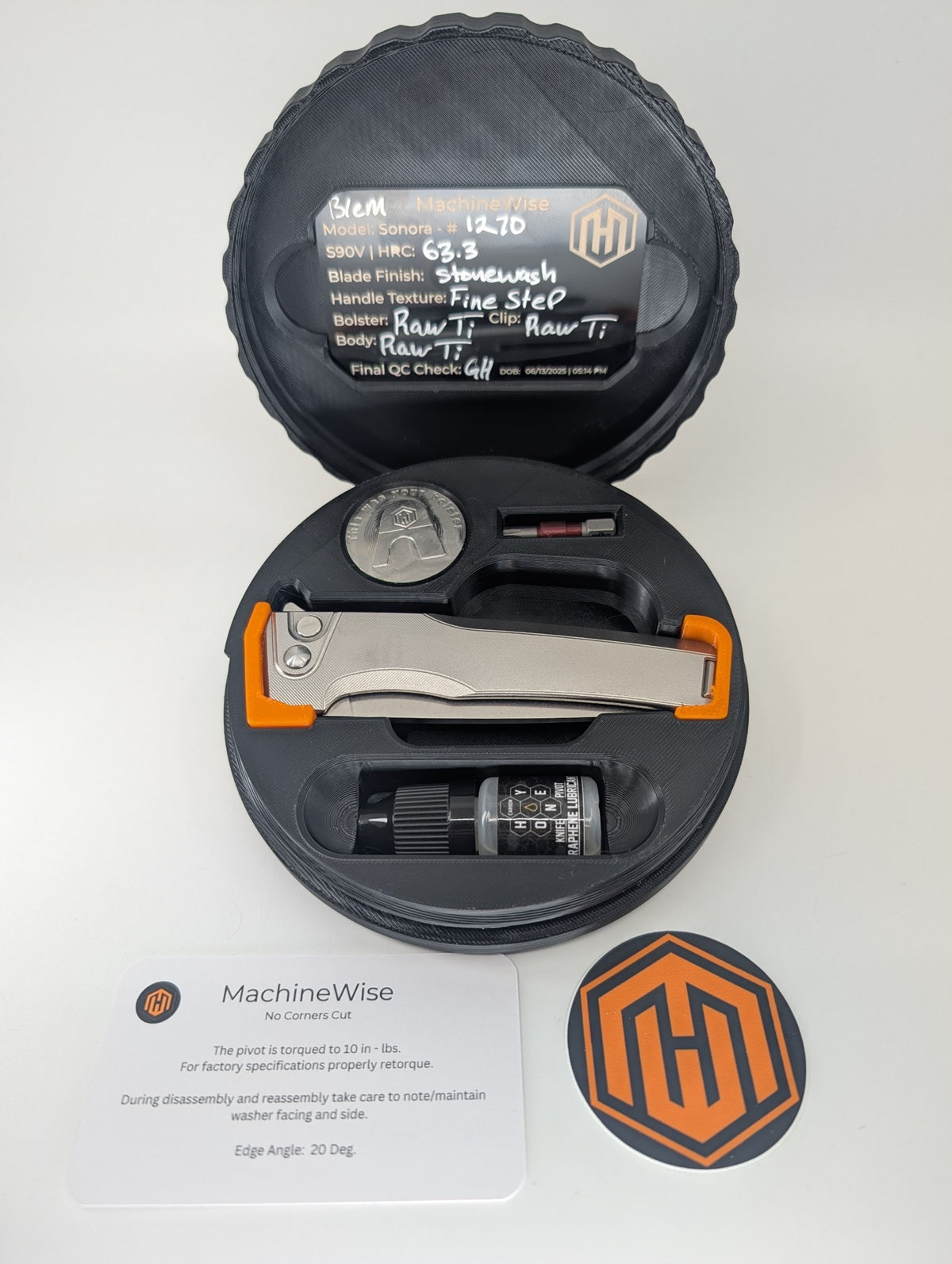 MachineWise Sonora Raw (S90V | Stonewash | Fine Step Handle) Buttonlock Folding Knife #1270 *BLEM*