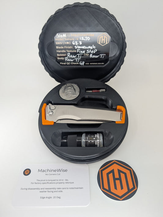 MachineWise Sonora Raw (S90V | Stonewash | Fine Step Handle) Buttonlock Folding Knife #1270 *BLEM*