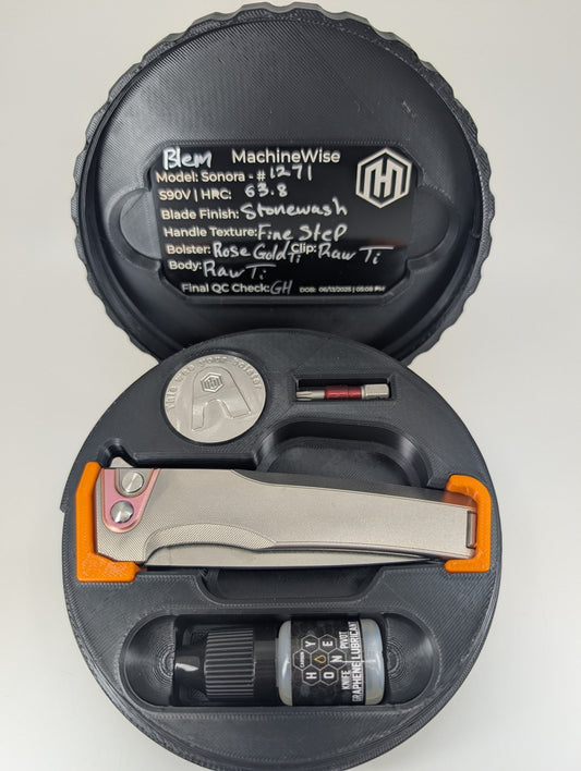 MachineWise Sonora Raw (S90V | Stonewash | Fine Step Handle) Buttonlock Folding Knife #1271 *BLEM*