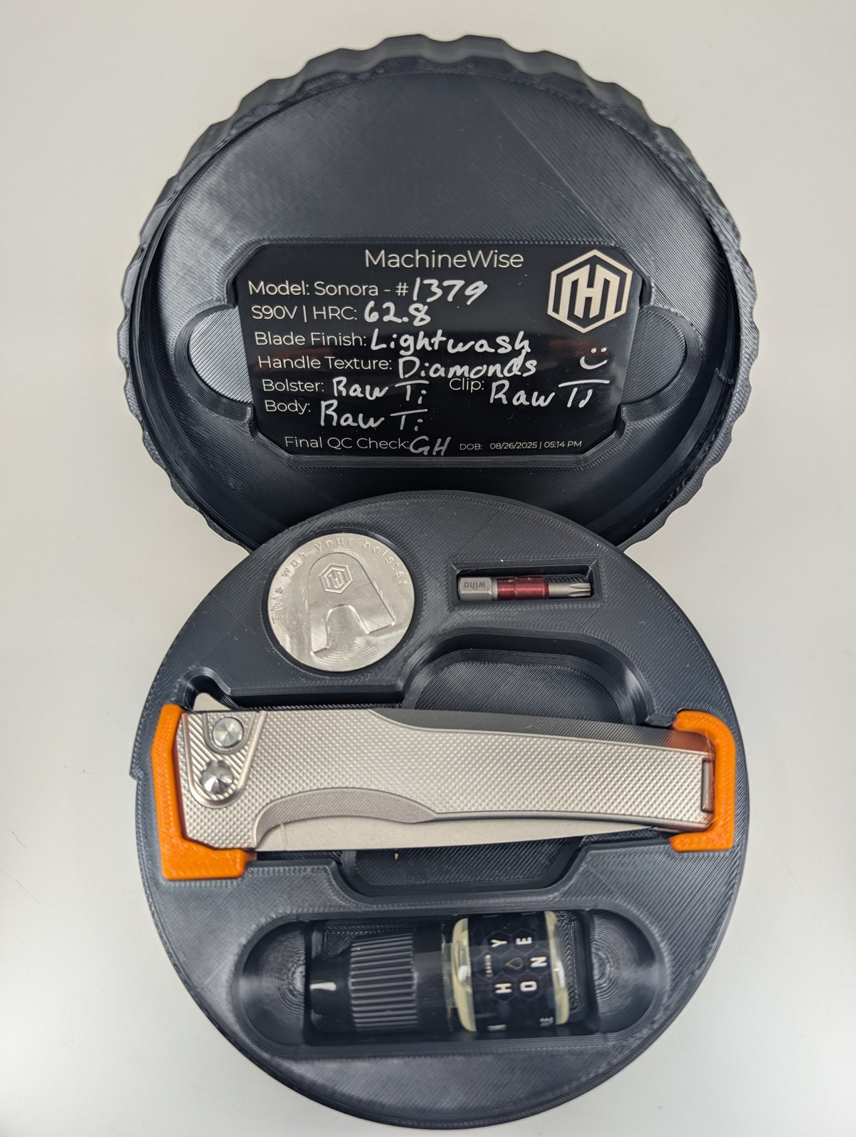 MachineWise Sonora Raw Ti (S90V | Titanium Bolster | Diamond Handle) Buttonlock Folding Knife #1379