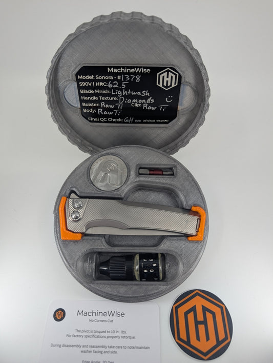 MachineWise Sonora Raw Ti (S90V | Titanium Bolster | Diamond Handle) Buttonlock Folding Knife #1378