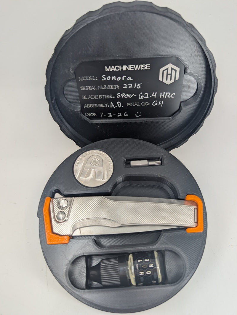 MachineWise Sonora Raw (S90V | Ti Bolster | Diamonds Handle) Button Lock Folding Knife #2215