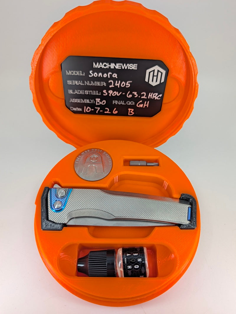 MachineWise Sonora Raw Ti (S90V | Ti Bolster | Diamonds Handle) Button Lock Folding Knife #2405 *BLEM*