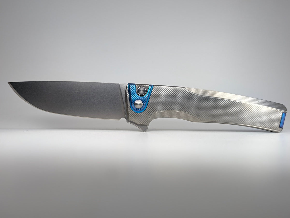 MachineWise Sonora Raw Ti (S90V | Ti Bolster | Diamonds Handle) Button Lock Folding Knife #2405 *BLEM*