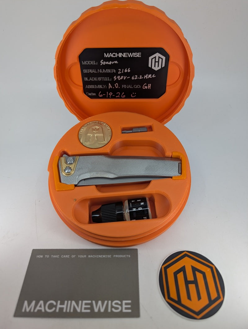 MachineWise Sonora Raw (S90V | Brass Bolster | Diamonds Handle) Button Lock Folding Knife #2166