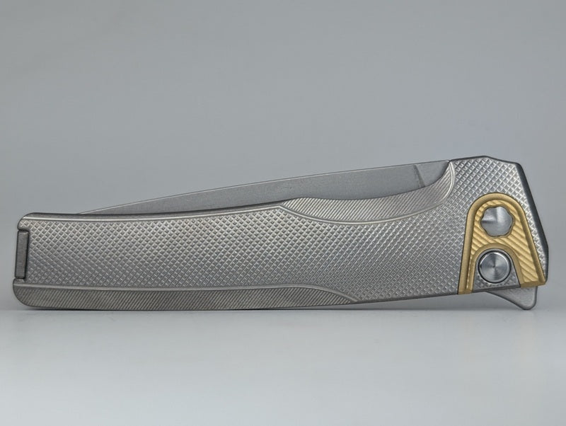 MachineWise Sonora Raw (S90V | Brass Bolster | Diamonds Handle) Button Lock Folding Knife #2166