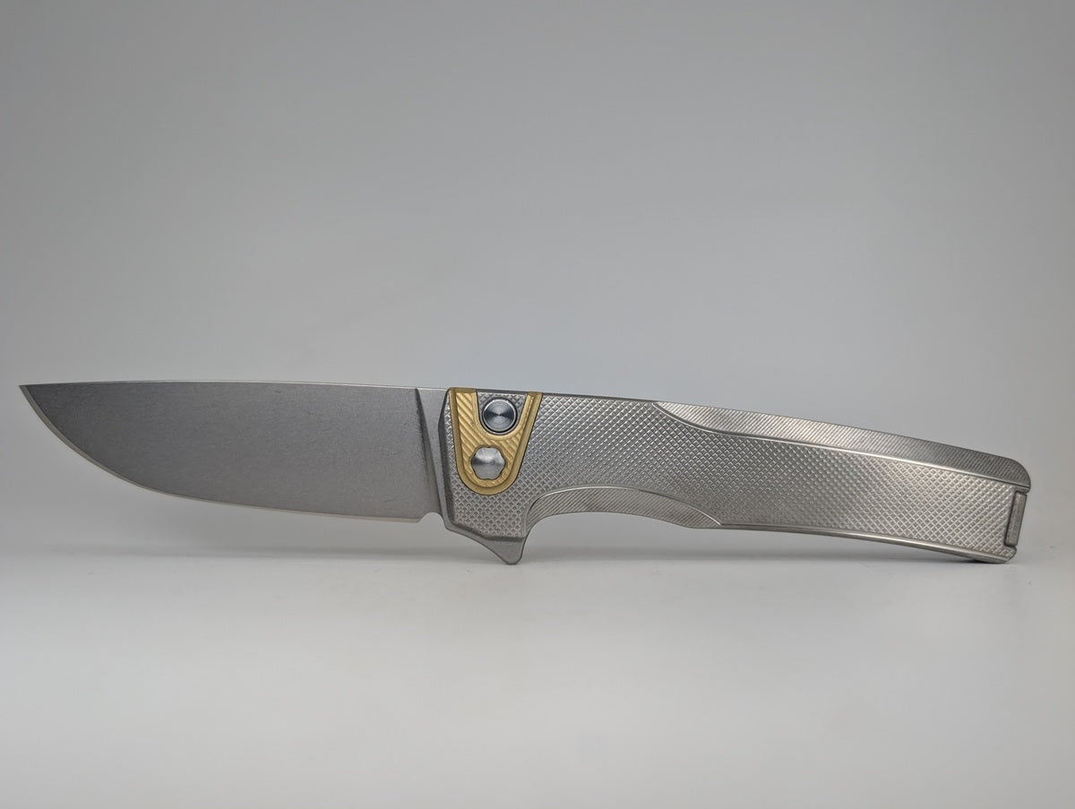 MachineWise Sonora Raw (S90V | Brass Bolster | Diamonds Handle) Button Lock Folding Knife #2166