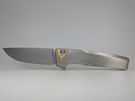 MachineWise Sonora Raw (S90V | Brass Bolster | Diamonds Handle) Button Lock Folding Knife #2166