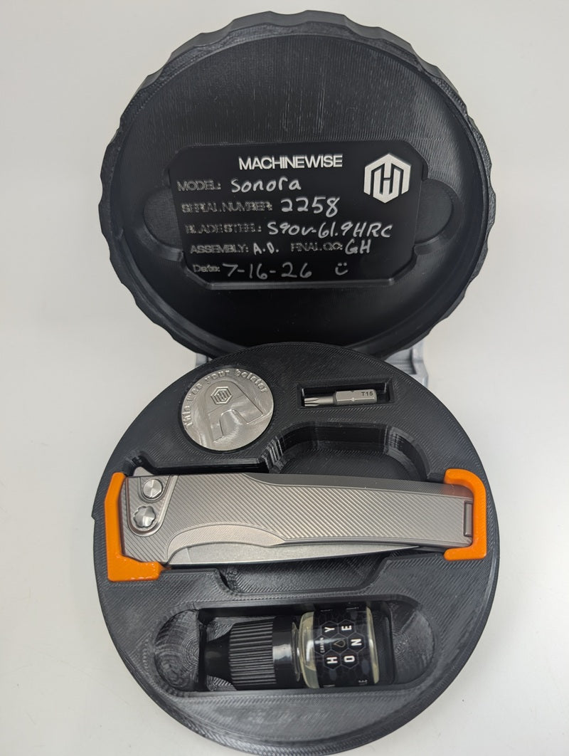 MachineWise Sonora Raw (S90V | Ti Bolster | Finestep Handle) Button Lock Folding Knife #2258