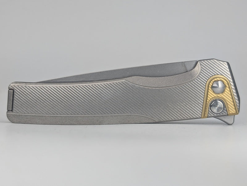 MachineWise Sonora Raw (S90V | Brass Bolster | Fine Step Handle Button Lock Folding Knife #2158