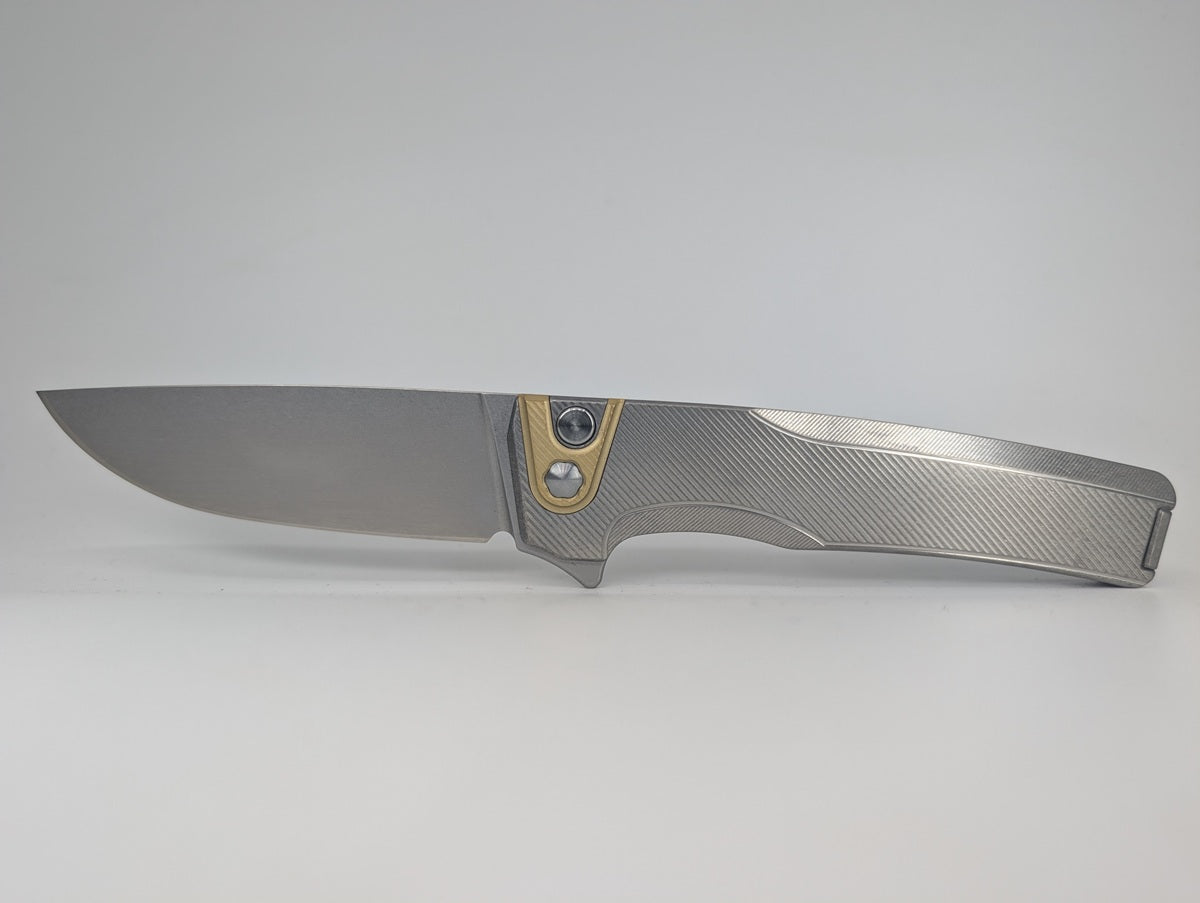 MachineWise Sonora Raw (S90V | Brass Bolster | Fine Step Handle Button Lock Folding Knife #2158