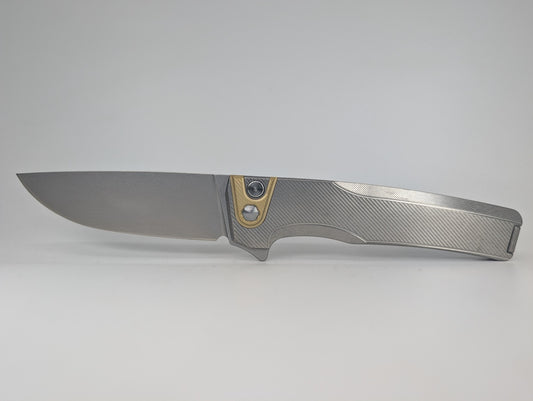 MachineWise Sonora Raw (S90V | Brass Bolster | Diamonds Handle) Button Lock Folding Knife #2158