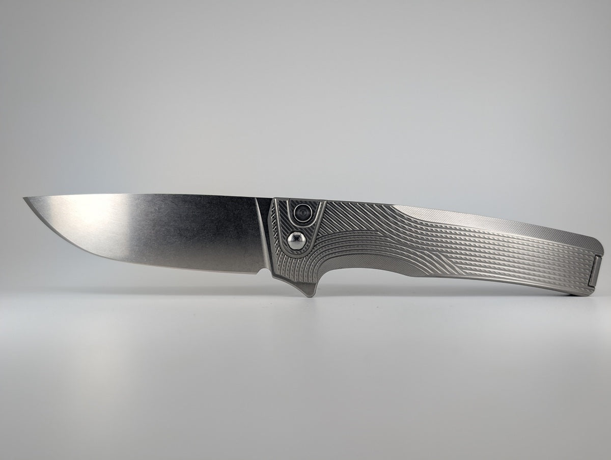 MachineWise Sonora Raw Ti (S90V | Titanium Bolster | Streamliner Handle) Buttonlock Folding Knife #1384