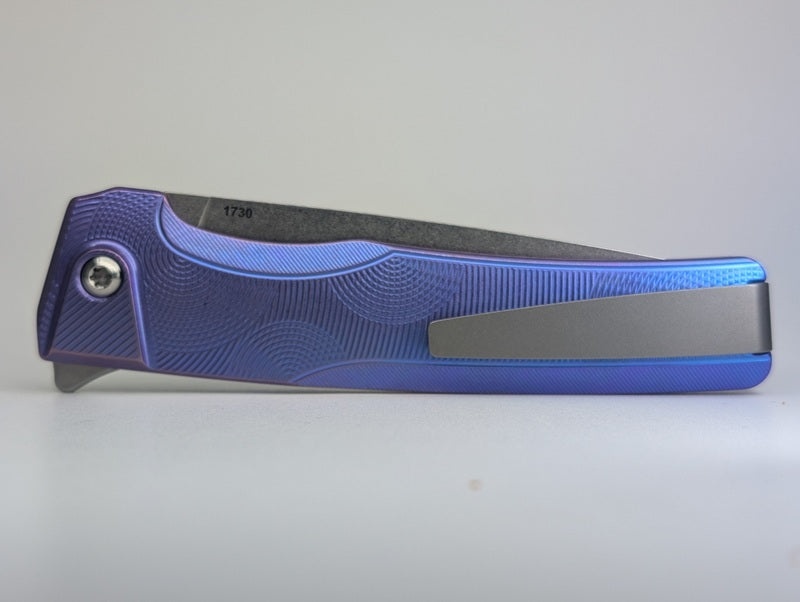 MachineWise Sonora Ripples Blurple (S90V | Brass Bolster) Buttonlock Folding Knife #1730