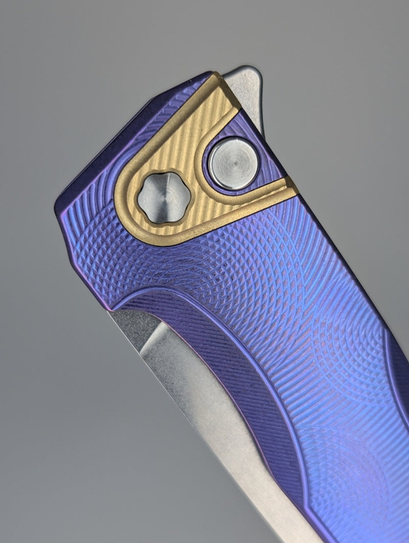 MachineWise Sonora Ripples Blurple (S90V | Brass Bolster) Buttonlock Folding Knife #1730