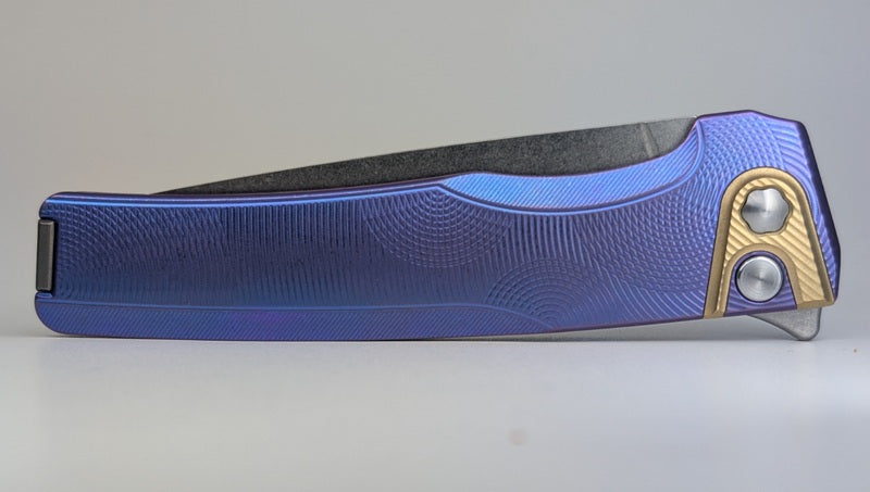 MachineWise Sonora Ripples Blurple (S90V | Brass Bolster) Buttonlock Folding Knife #1730
