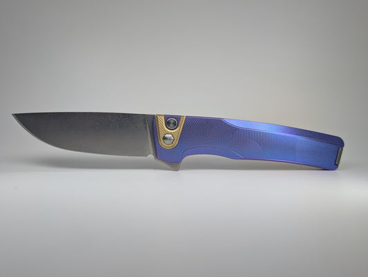 MachineWise Sonora Ripples Blurple (S90V | Brass Bolster) Buttonlock Folding Knife #1730