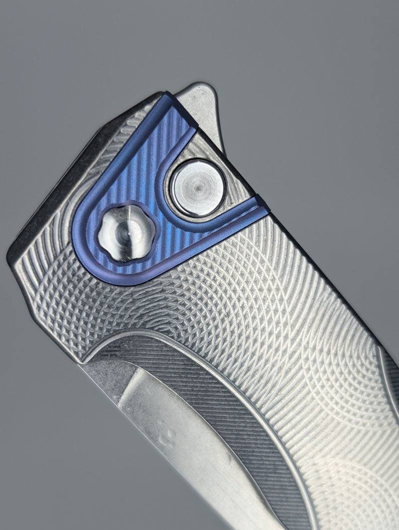 MachineWise Sonora Ripples Raw (S90V | Blurple Ti Bolster) Buttonlock Folding Knife #1721