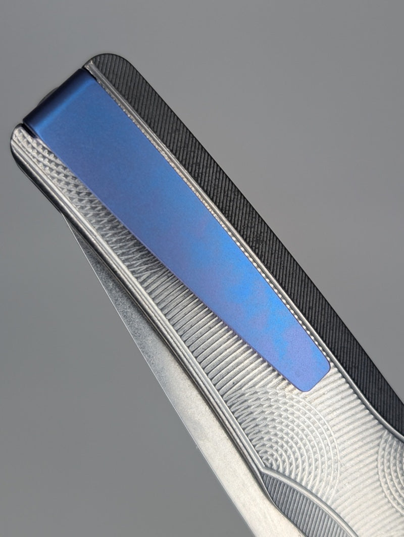 MachineWise Sonora Ripples Raw (S90V | Blurple Ti Bolster) Buttonlock Folding Knife #1721