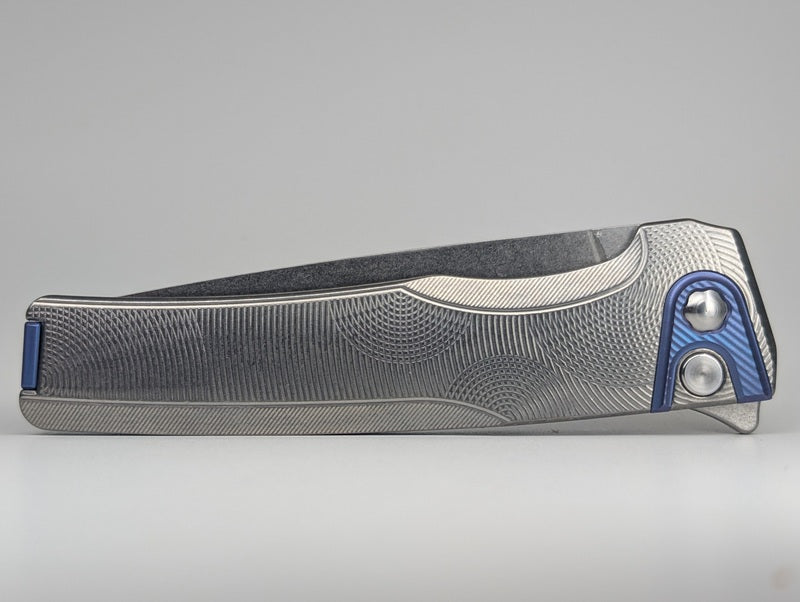MachineWise Sonora Ripples Raw (S90V | Blurple Ti Bolster) Buttonlock Folding Knife #1721