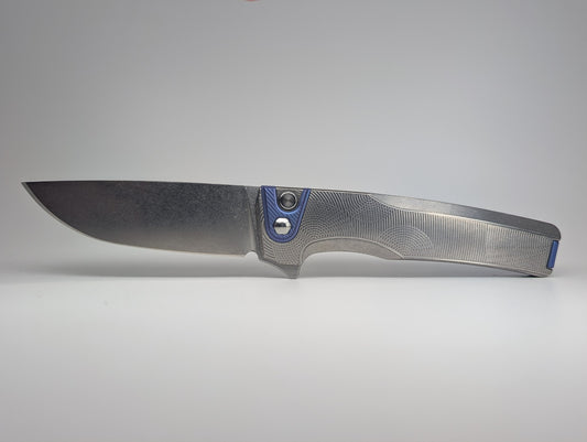 MachineWise Sonora Ripples Raw (S90V | Blurple Ti Bolster) Buttonlock Folding Knife #1721